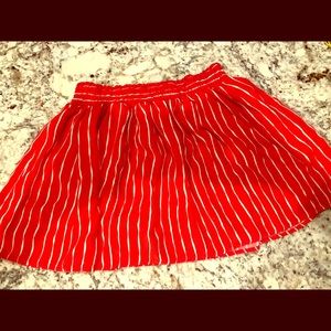 Coral and White striped skirt, elastic waist